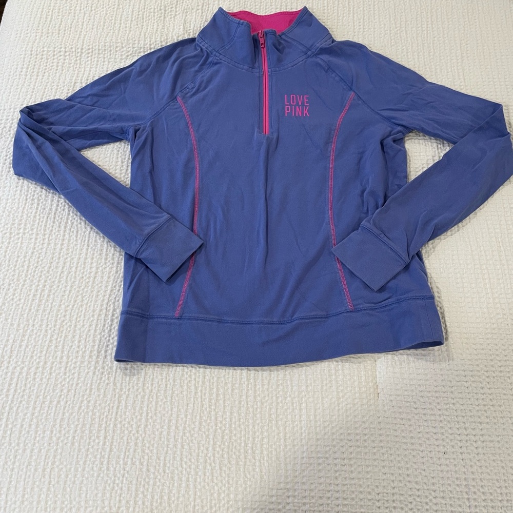 PINK by Victorias Secret blue pink pullover 1/4 zip size medium